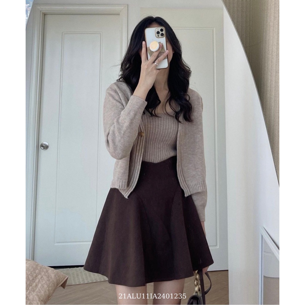 Set áo khoác len cardigan 1 nút viền gân + áo 2 dây len gân thời trang nữ ulzzang Hàn Quốc Fmstyle Saigon 21ALU11IA2401