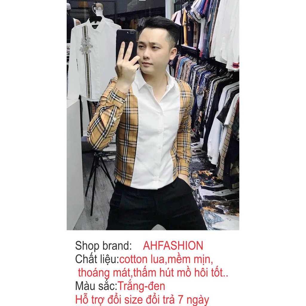 Áo sơ mi nam dài tay phối kiểu BBR vải kate lụa mẫu mới nhất giá rẻ cao cấp AHFASHION