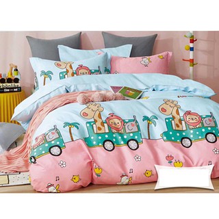 Vải may chăn ga áo gối,gối ôm khổ 2m35 hình chuyến du lịch thú vị