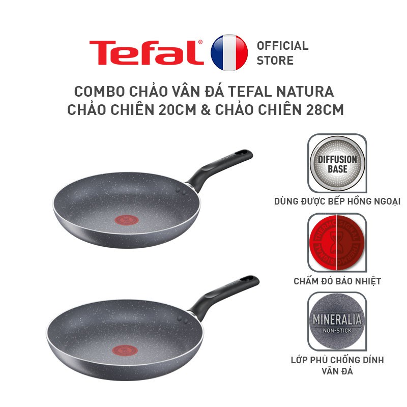 Chảo chiên chống dính Tefal Natura 20cm B2260295 & 28cm B2260695 - Phủ Titanium - Công nghệ Thermor-spot cảnh báo nhiệt