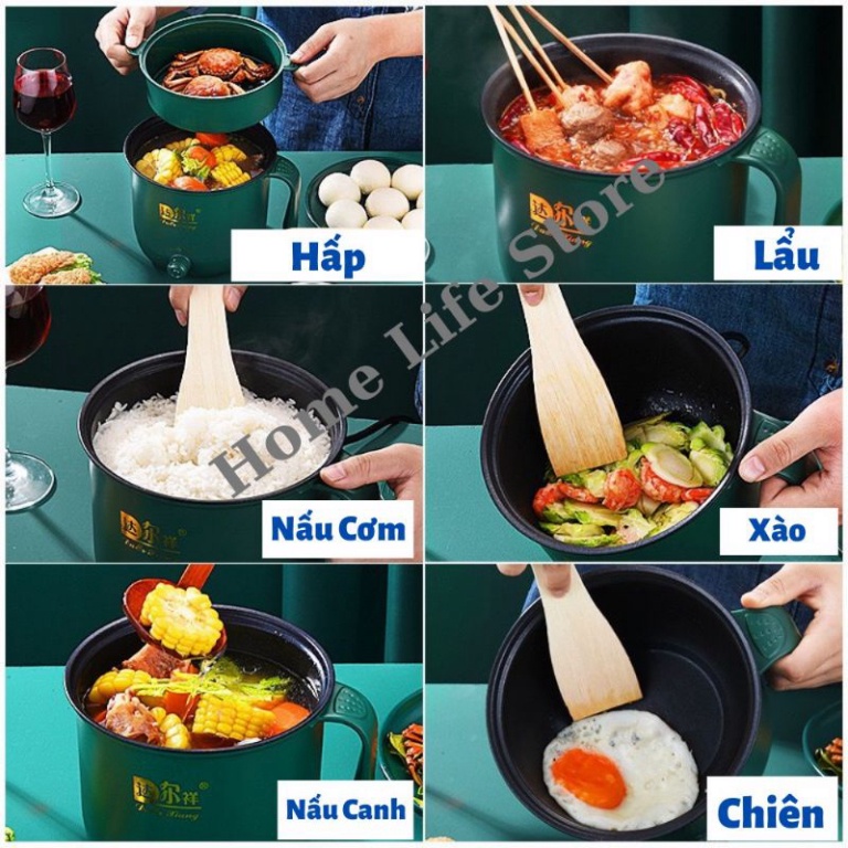 Nồi lẩu mini đa năng 2 tầng lõi vân đá chống dính, nồi nấu mỳ, nấu cháo AM