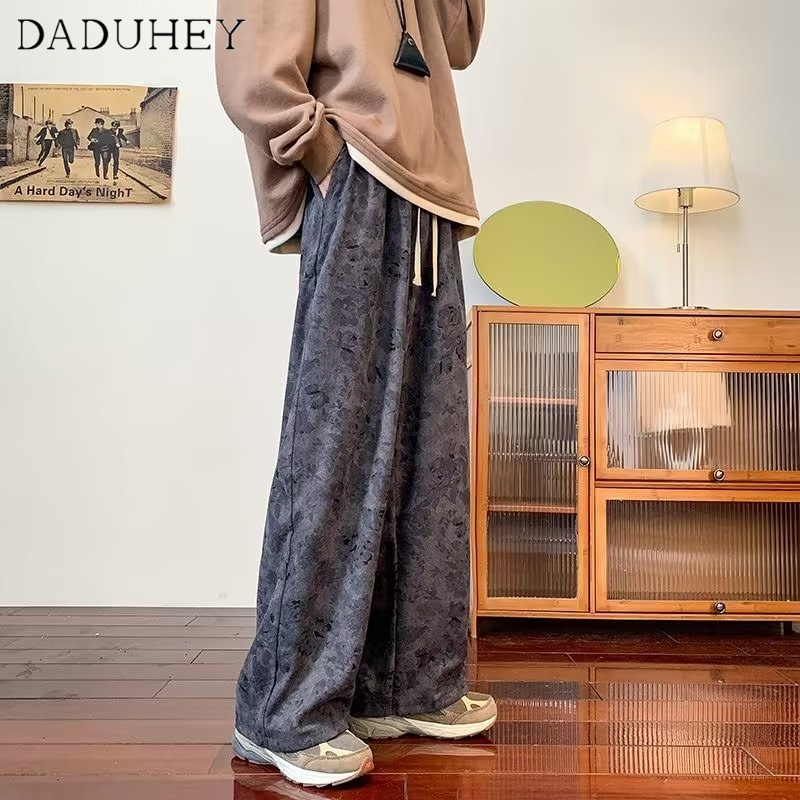 DaDuHey Men's 2022 Trendy All-Matching Casual Pants Ins Hong Kong Style Fashion Loose Corduroy Straight Pants