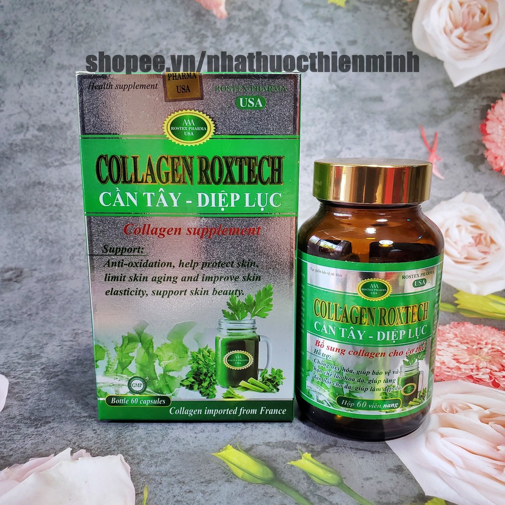 Viên uống COLLAGEN DIỆP LỤC CẦN TÂY hỗ trợ làm đẹp da, trắng sáng da, giảm cân – Hộp 60 viên