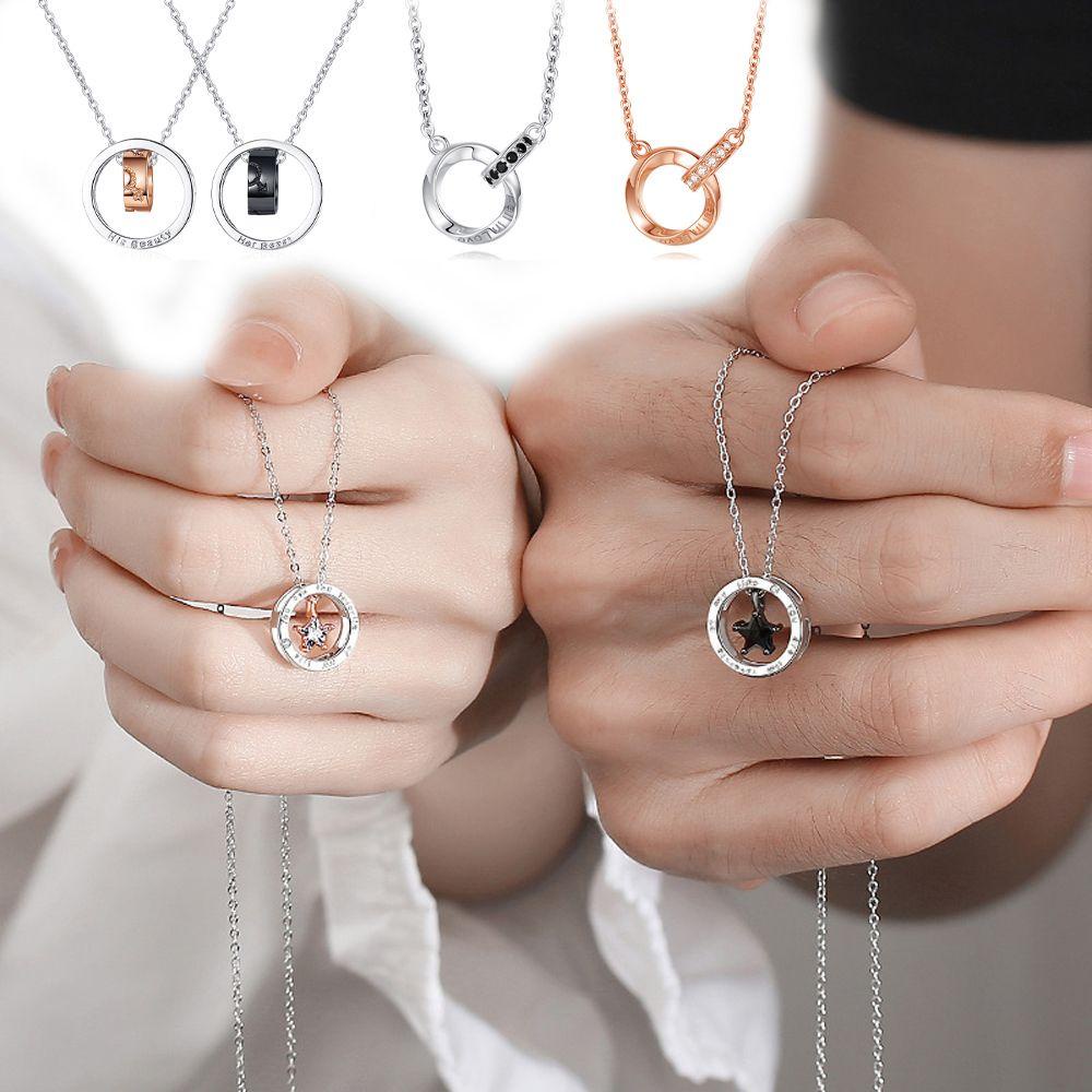 Vòng cổ Mặt Nhẫn Đôi Khắc Chữ / Ngôi Sao Phong Cách Vintage Thời Trang Cho Cặp Đôi