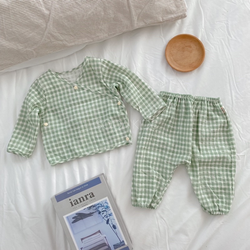(Hàng thiết kế) Bộ pijama cho bé vải xô Muslin phong cách Hàn Quốc