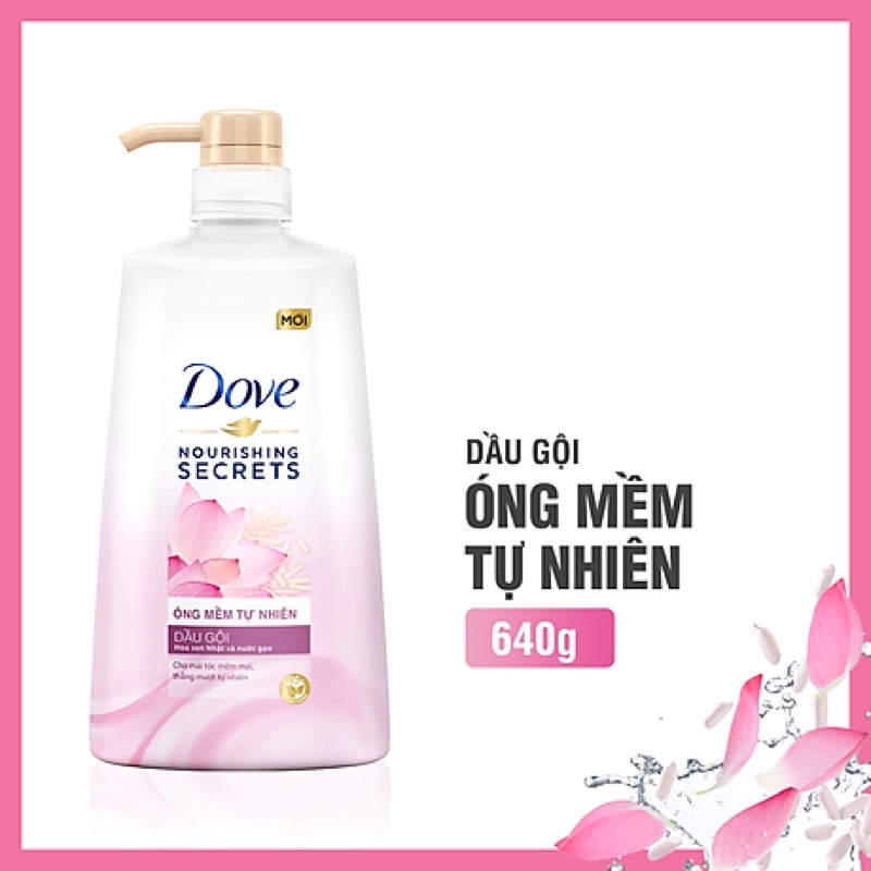 DẦU GỘI DOVE ÓNG MỀM TỰ NHIÊN HƯƠNG HOA SEN NHẬT VÀ NƯỚC GẠO 640G