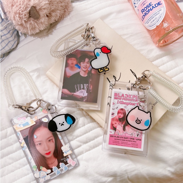 Bao đựng thẻ trong suốt đựng ảnh idol cute có dây đeo cài móc khóa balo học sinh cute, Card holder hoạt hình dễ thương