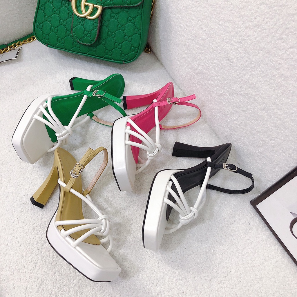 Sandal Cao Gót 9p Mũi Đúp Quai Dây Mảnh Mềm Dễ Đi Phối Màu Cực Xinh - Xăng Đan Mũi Đúp Chichanhstore