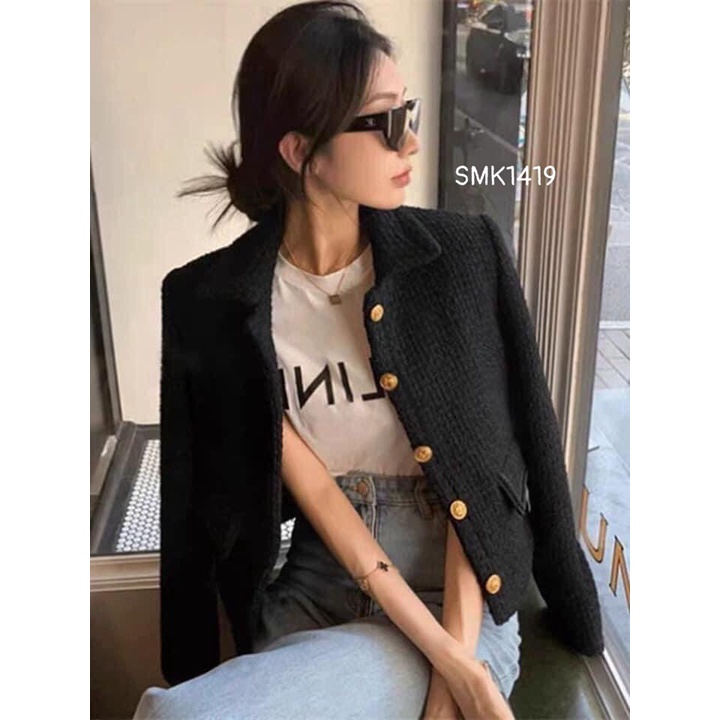SMK1419- ÁO KHOÁC DẠ ĐEN DÁNG VEST