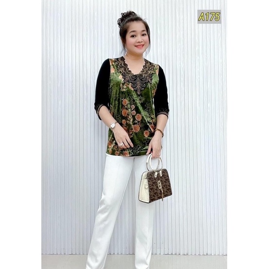 Áo Thun Nhung Hoạ Tiết Hoa Đính Đá Cao Cấp Free Size 54-70Kg