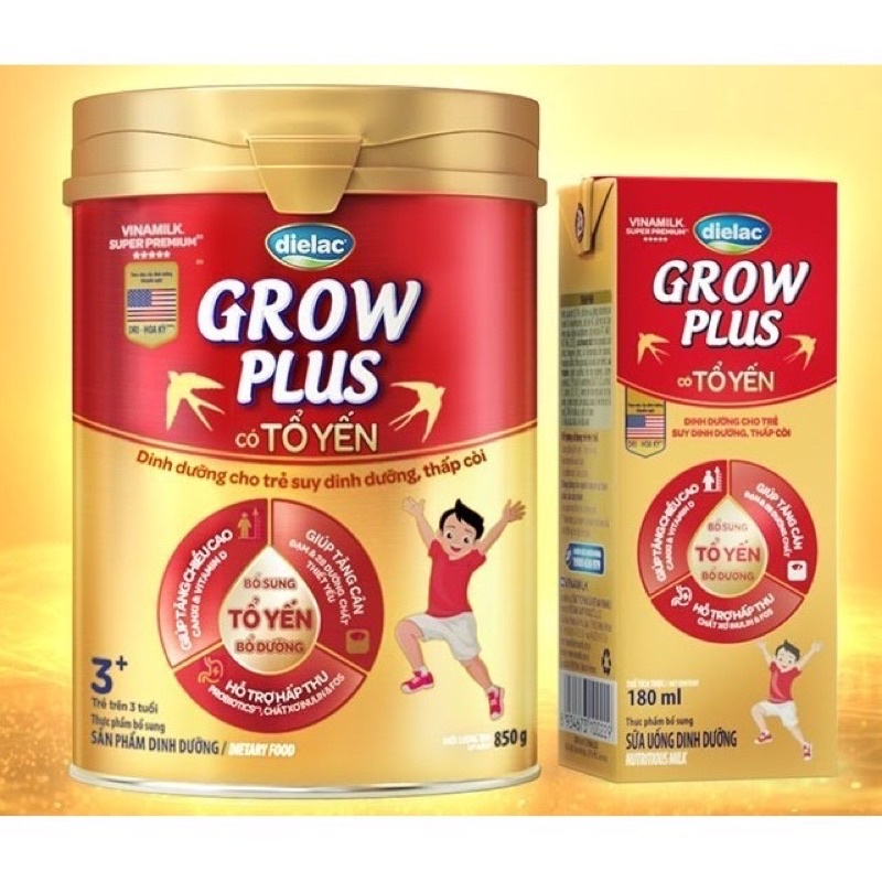 (Chạy date) Sữa bột Dielac Grow Plus có Tổ Yến lon 850g (cho trẻ trên 3 tuổi) date Tháng 2/2023