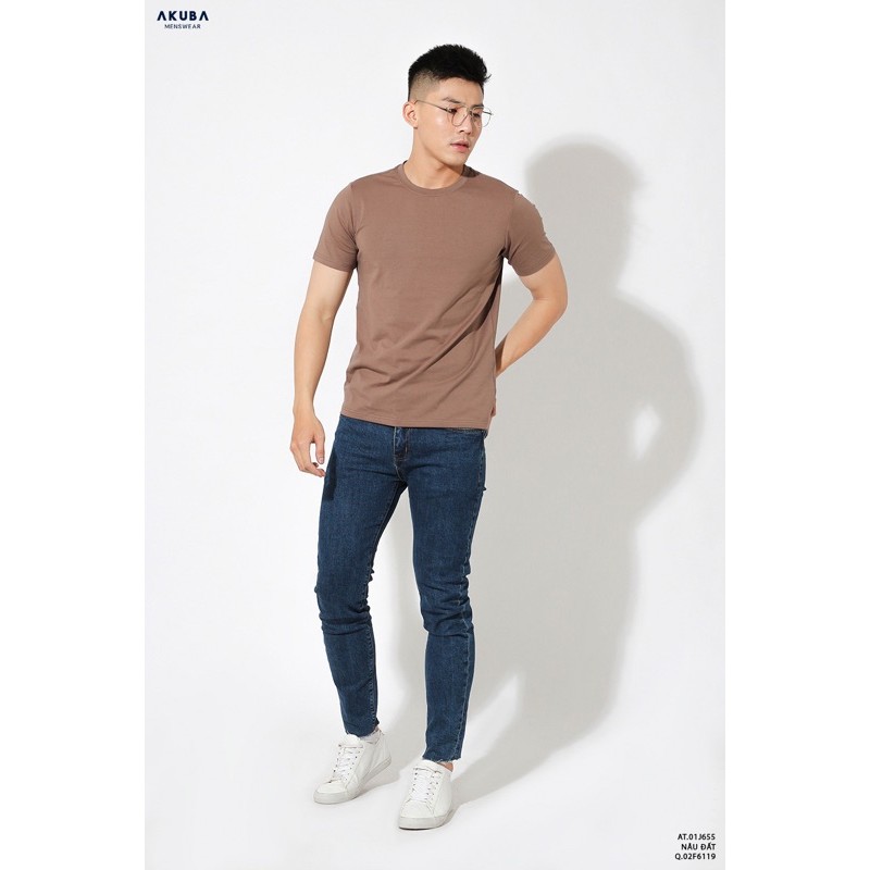 Áo thun nam trơn cổ tròn cotton AKUBA form slimfit basic tay ngắn, vải mịn, co giãn 4 chiều thoải mái, trẻ trung 01J655 | BigBuy360 - bigbuy360.vn