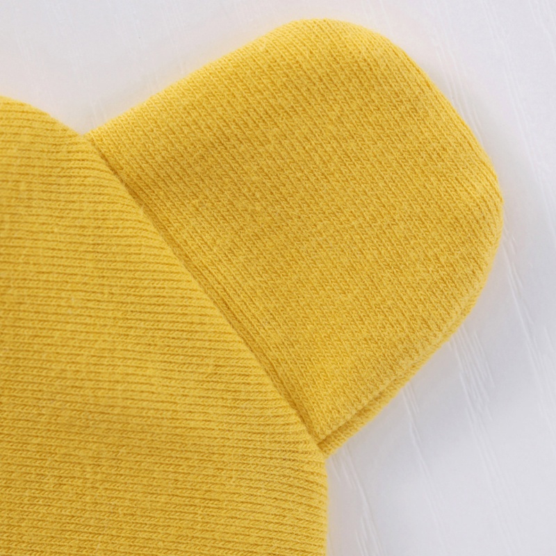 Mũ Beanie Cotton Màu Trơn Co Giãn Đính Tai Gấu Dễ Thương Cho Bé Sơ Sinh 0-6 Tháng Tuổi