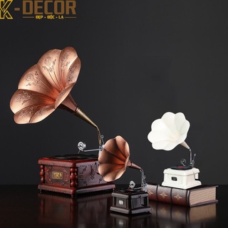 Mô hình decor trang trí máy hát đĩa than loa kèn Vintage 30cm