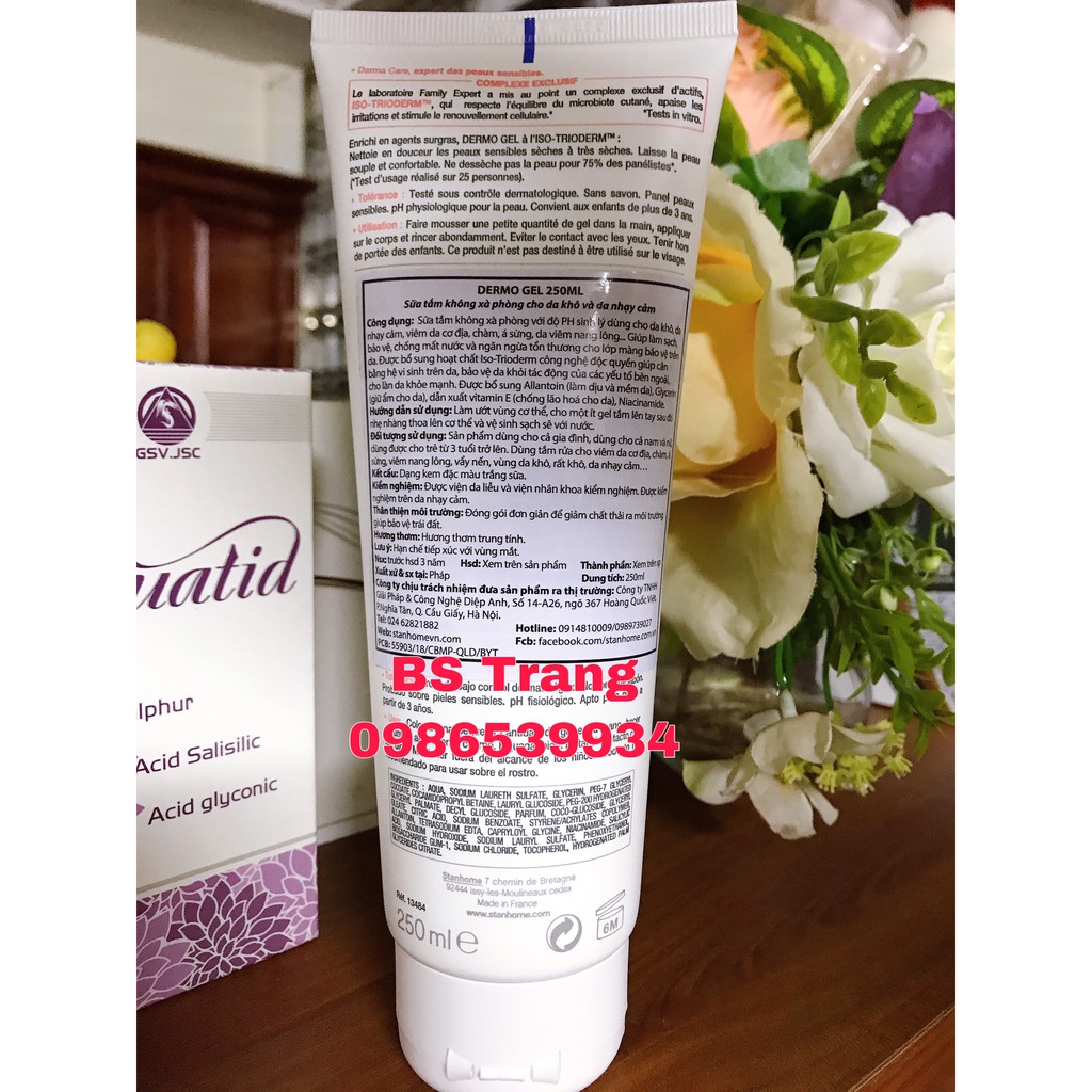 [TEM CHÍNH HÃNG] Sữa tắm không xà phòng cho da khô, mẩn đỏ, kích ứng Stanhome Dermo Gel 250ml