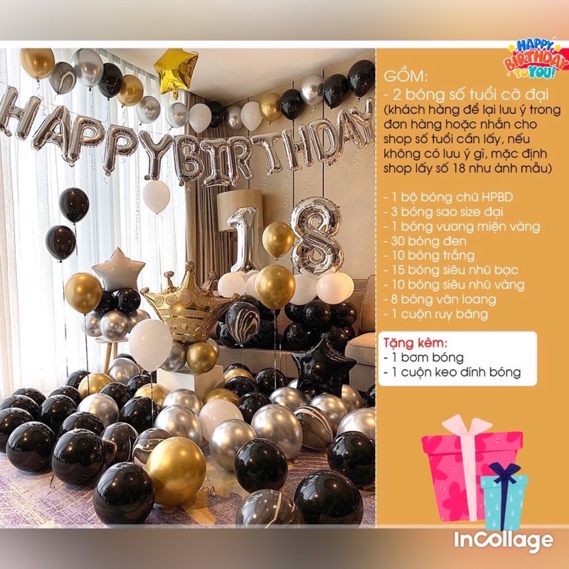 [Feeship] Conbo Sét Bóng Trang Trí Sinh Nhật  Tặng Kèm Phụ Kiện