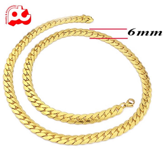 Dây chuyền inox thép không gỉ nam cao cấp đẹp kiểu lặc khít chạm 2 bên trangsucpt kích cỡ 6mm màu mạ vàng PTDCNA60