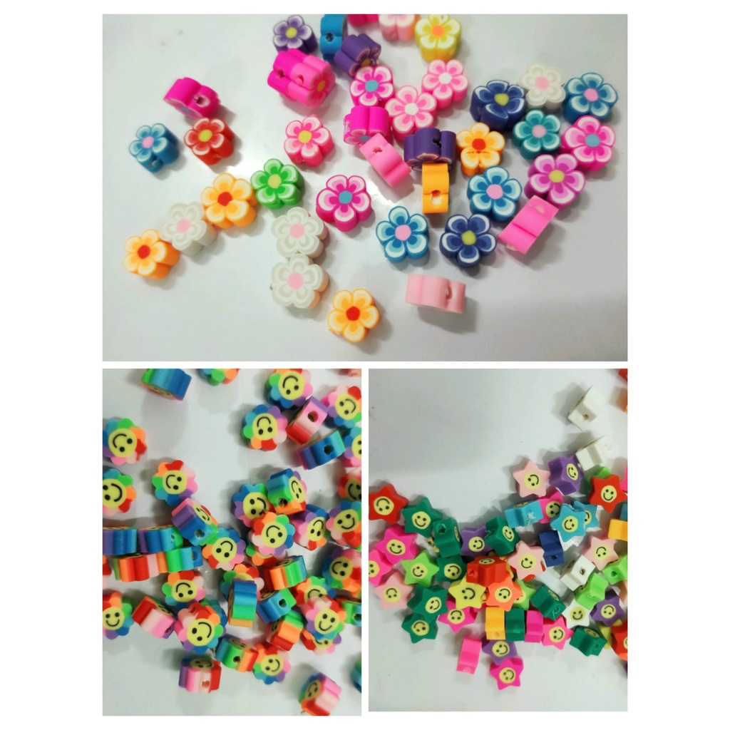 Gói 10 hạt cốm đất sét polymer nhiều kiểu nhiều màu làm vòng handmade