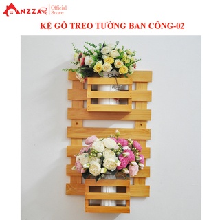 Kệ gỗ ban công có hộp pallet trồng cây cảnh trang trí nội thất sân vườn đẹp Anzzar GG02