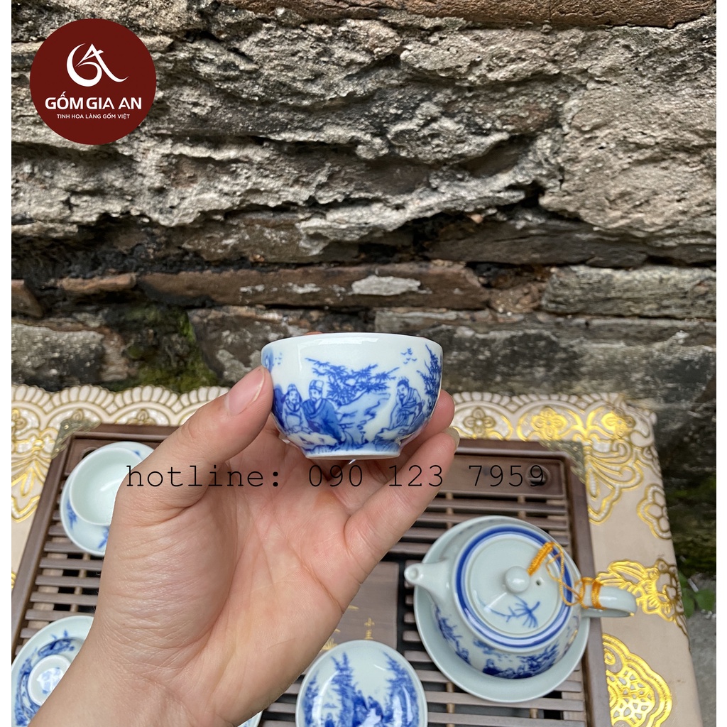 Chén lẻ - chén trà men lam phỏng cổ cao cấp tiện dụng