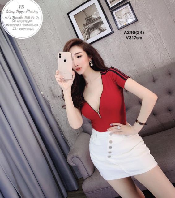 Áo thun body sọc tay dây kéo vải dày chuẩn đẹp.
