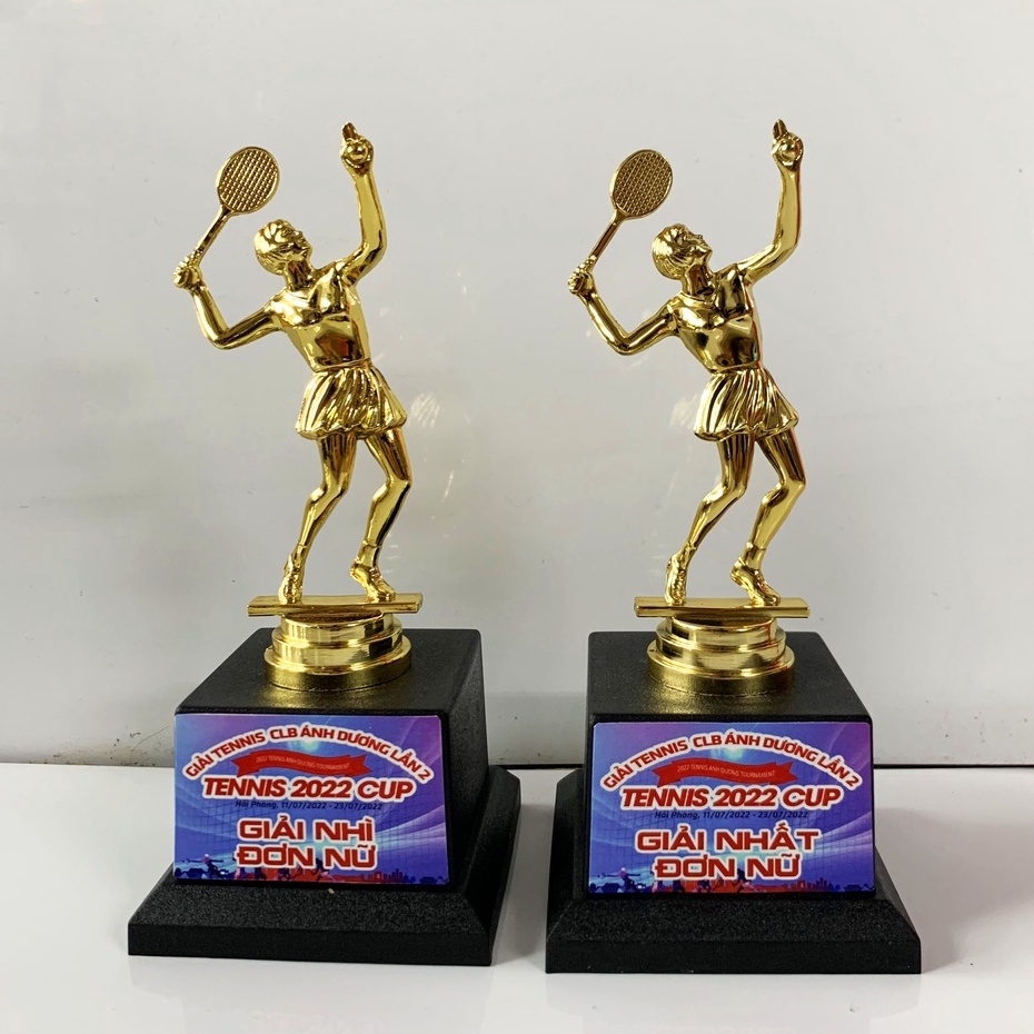 Cup tennis đơn nữ kích thước 18cm ✨Chất liệu hợp kim mạ vàng sáng bóng