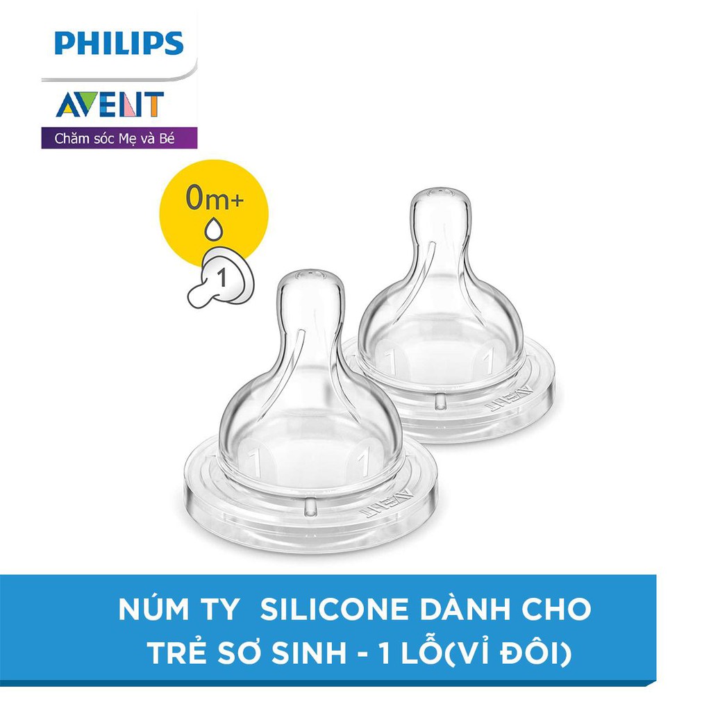 Núm ty silicone Philips Avent dòng classic cho trẻ từ 0 đến 3 tháng tuổi trở lên