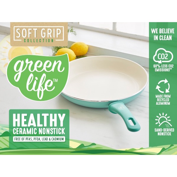 Chảo không dính bằng gốm không độc hại - GreenLife Soft Grip Healthy Ceramic Nonstick, Frying Pan, 12&quot;