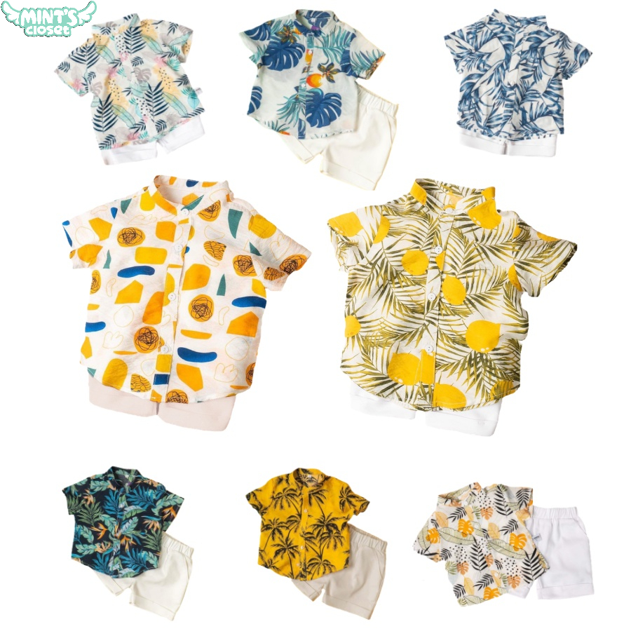 Áo sơ mi cộc tay họa tiết - quần đùi ( bán lẻ) MINTSCLOSET Mint's Closet cho bé trai sơ sinh 1 2 3 4 tuổi - s1022