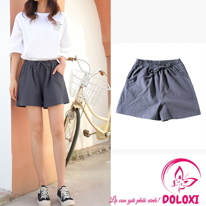 Quần đùi nữ ống rộng cạp chun vải đũi mặc ở nhà DLQ11 | BigBuy360 - bigbuy360.vn