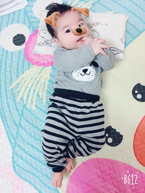 Set body sơ sinh 3pcs hiệu Sunnozy gồm sleepsuit + bodysuit + mũ gấu dễ thương