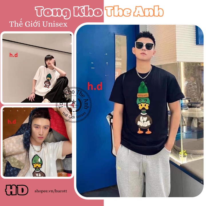 Áo thun tay lỡ nam nữ, áo phông unisex form rộng chất cotton mát mịn thấm hút mồ hôi in hình vịt cute