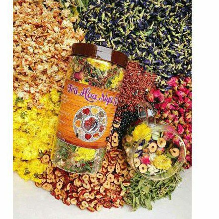 TRÀ HOA NGŨ CỐC 500GR, có hoa cúc, nụ hồng, lá dứa... lợi sữa, giảm kg, mát gan, quà biếu tết