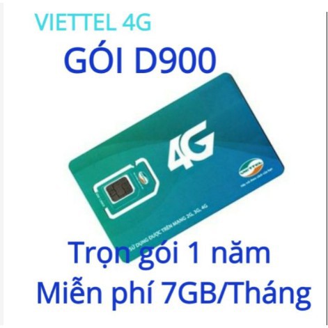 [FREE 12T] Sim 4g Viettel D900 trọn gói 1 năm, không nạp tiền, không phát sinh cước, 7Gb tháng.