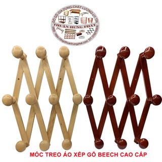 Móc Treo Quần Áo Gỗ Beech 10 Núm Cao Cấp - Đặc  Biệt Loại xếp có thể điều chỉnh chiều ngang dai ngắn tùy ý