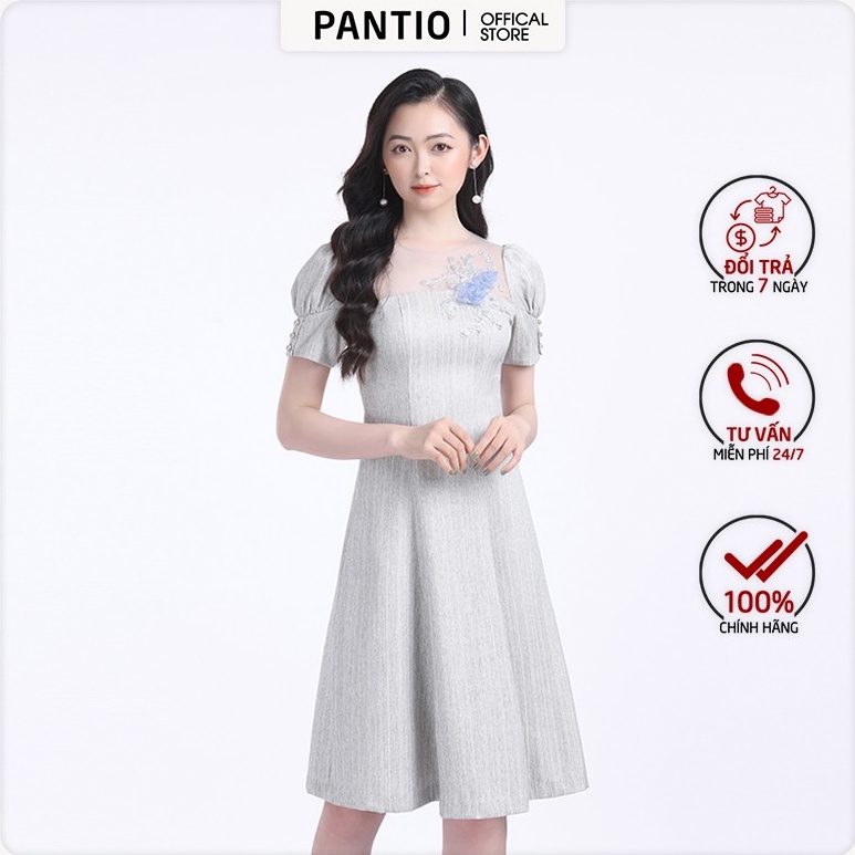 Đầm công sở chất liệu thô đũi dáng xòe ngắn tay FDC32733 - PANTIO