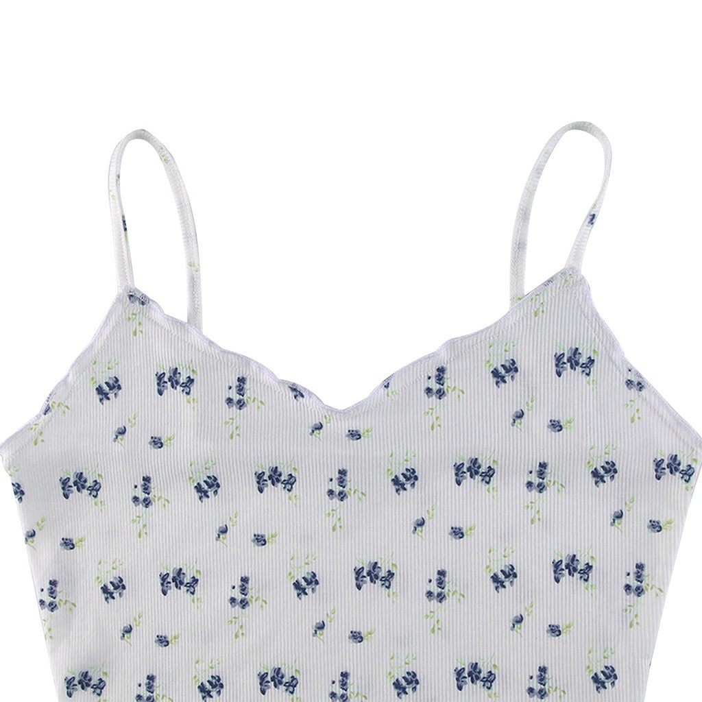 Áo Croptop Hai Dây Dệt Kim Cổ Chữ V In Hoa Gợi Cảm Cho Nữ | BigBuy360 - bigbuy360.vn