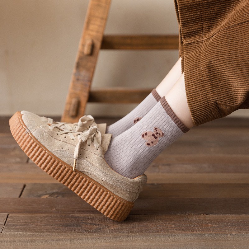 Tất Vớ Cổ Cao Nữ Trơn Hình Gấu Cute Thời Trang Vintage Hàn Quốc T02 JOLY