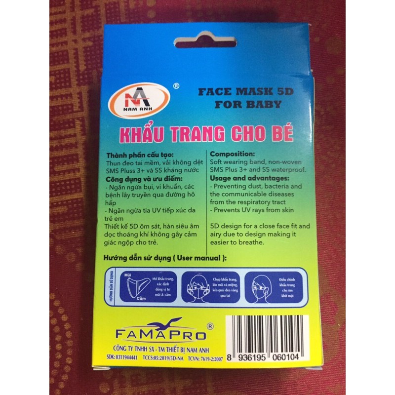 10 hộp khẩu trang 5D mask NAM ANH trẻ em