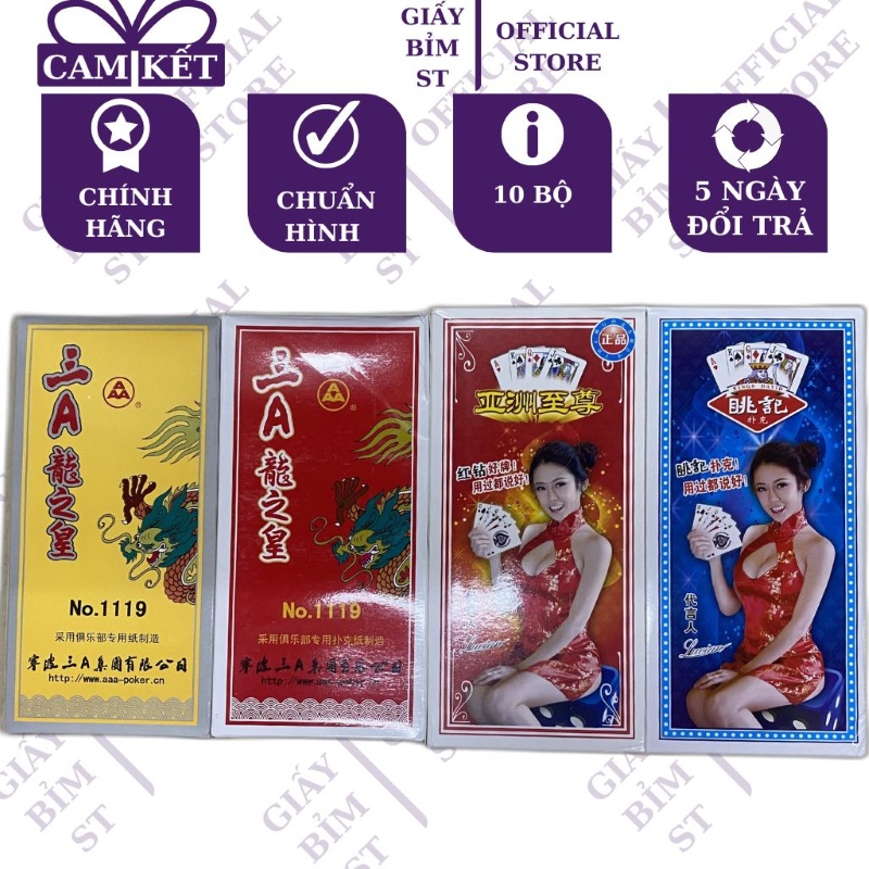 Bài tây, tú lơ khơ 10 bộ rồng vàng, đỏ AAA, asia cô gái, xanh tím, dollar, kim cương, kk hàng chuẩn