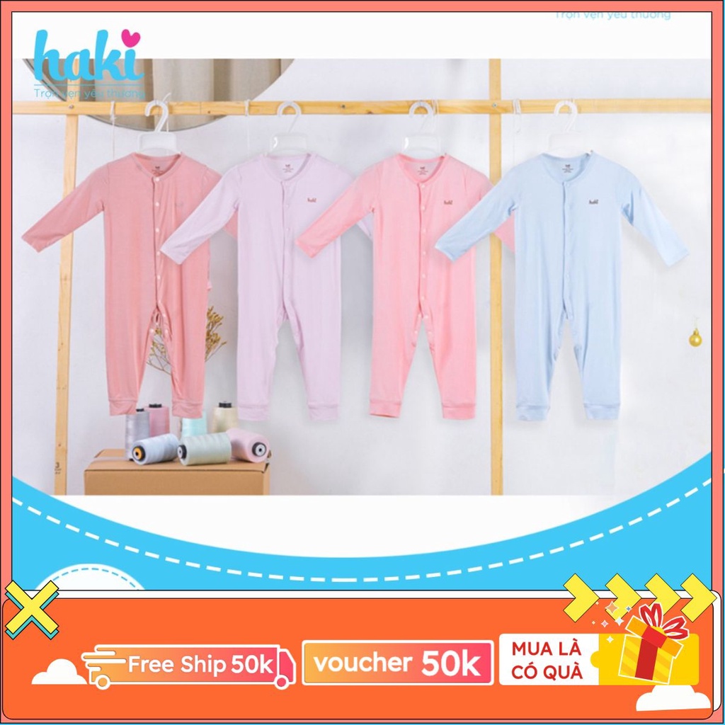 Bodysuit dài tay vải sợi tre siêu mềm (Bamboo) HAKI, bộ liền cho bé sơ sinh, body cho bé trai bé gái BB007