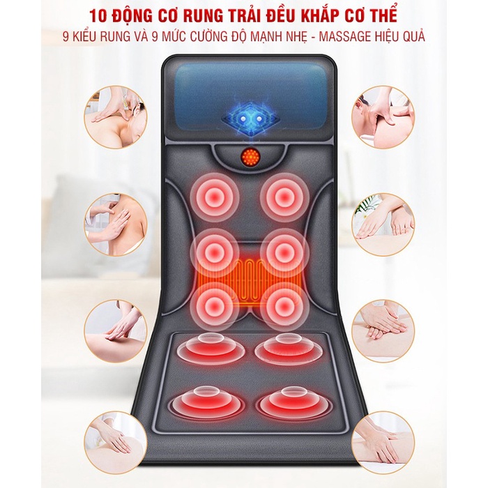 Nệm massage toàn thân rung và nhiệt nóng YIJIA YJ-306J - 9 kiểu rung, xung điện cổ