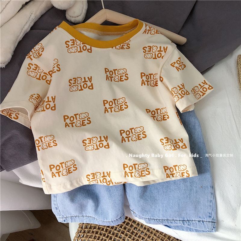 Áo Thun Ngắn Tay In Chữ Thời Trang Mùa Hè Hàn Quốc Mới Cho Bé Trai