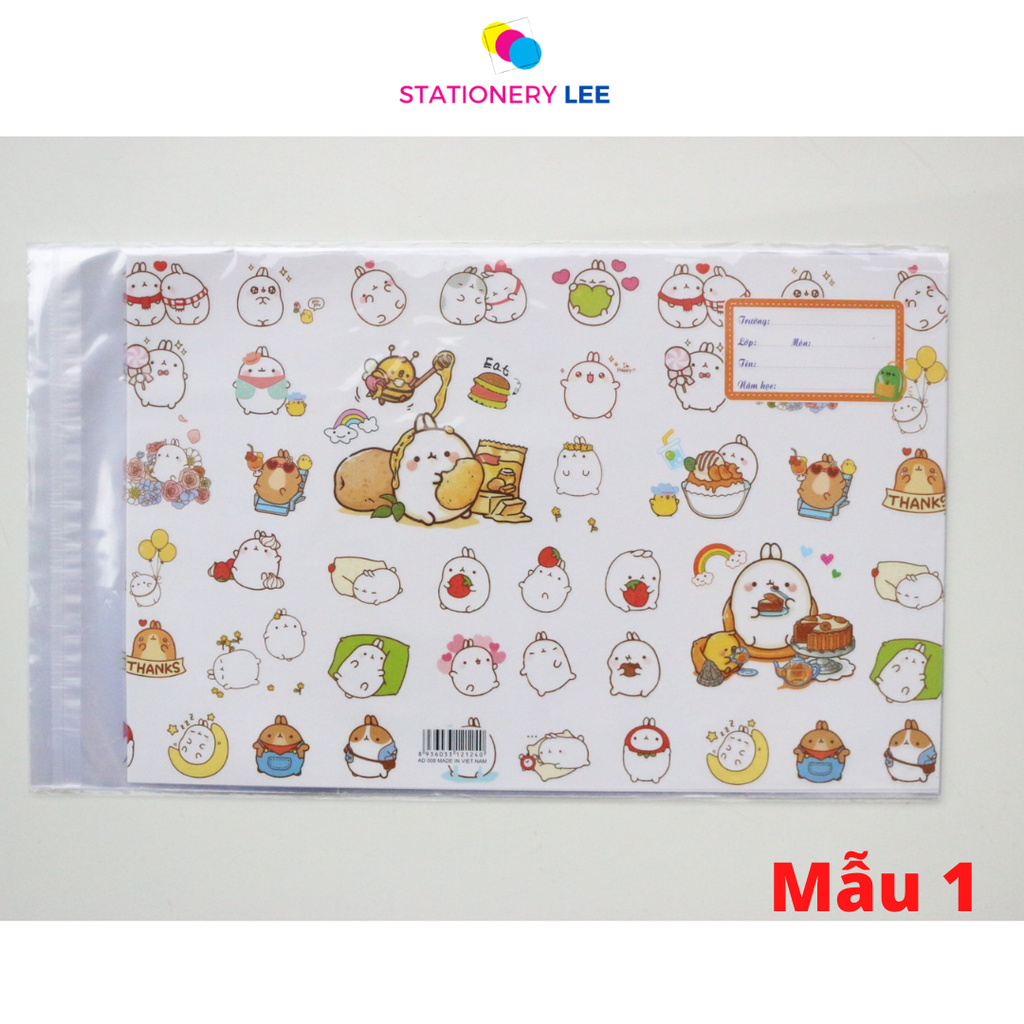 Giấy bao tập + nhãn + giấy kiếng cute (1 xấp - 10 tờ)