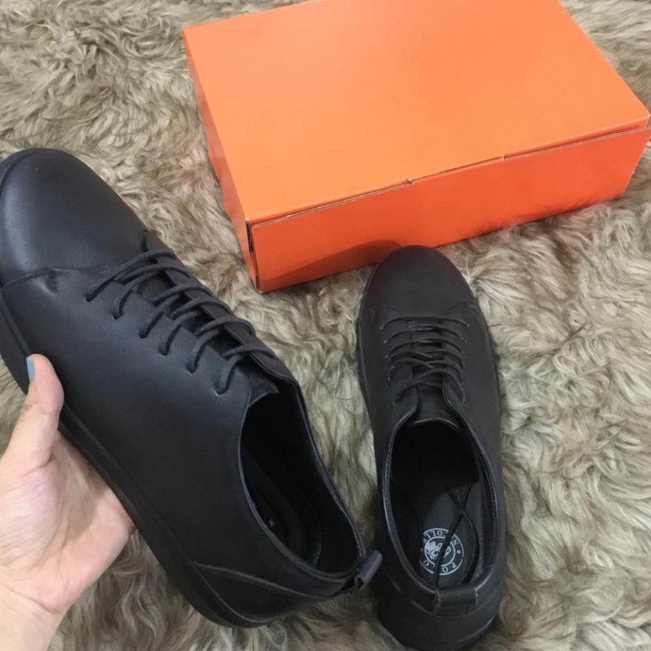 Giày Thể Thao - Giày Nam Cao Cấp Da Bò Buộc Dây Màu Đen Đế Cao Su Bảo Hành Da 12 Tháng