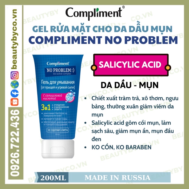Gel rửa mặt Compliment Noproblem Salicylic acid /Tea tree làm sạch sâu, giảm thâm mụn | BigBuy360 - bigbuy360.vn
