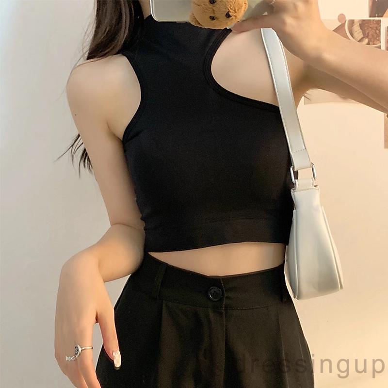 Áo tank top cổ cao lệch vai màu sắc thời trang cho nữ