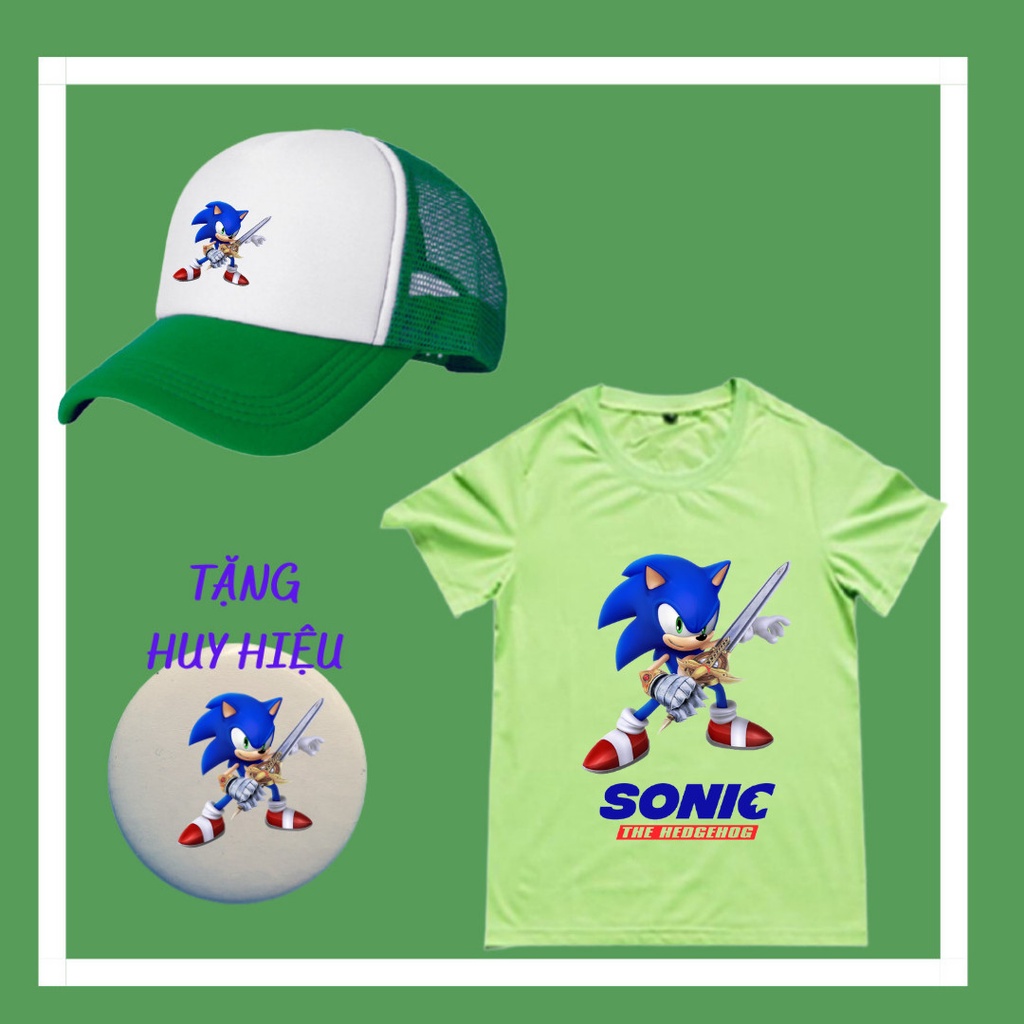 Áo Sonic, Mũ Sonic, Huy hiệu Sonic bé trai bé gái, đủ màu sắc, đủ size áo từ 10kg đến 90kg