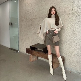 (SẴN) Set áo len choàng + chân váy tách set