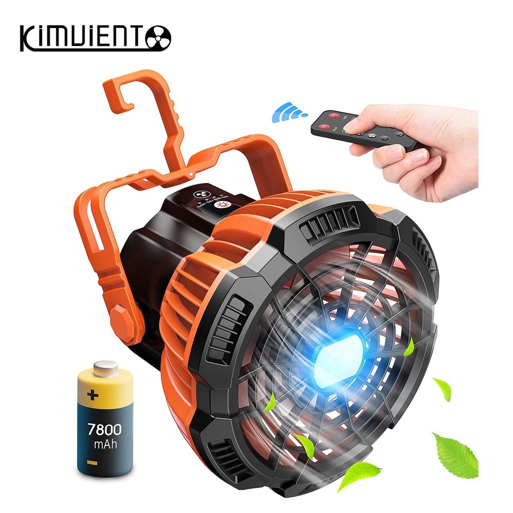 Quạt Cắm Trại Kimviento 7800mAh Tích Hợp Đèn LED Sạc USB 180°Quạt Xoay Câu Cá Ngoài Trời Cầm Tay Tiện Dụng
